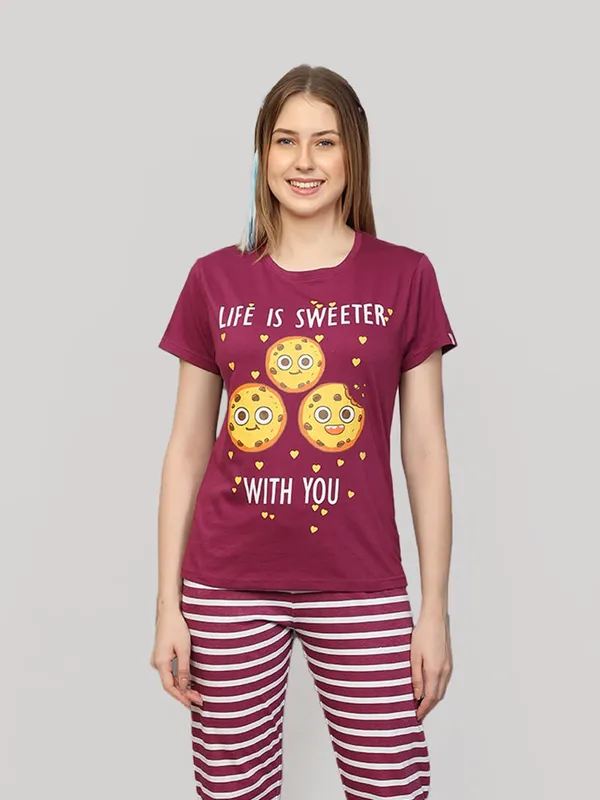 Wine_Rayon_Night_Suit_Set_|_Top_&_Pyjama_Set