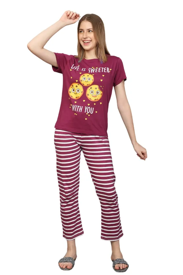 Wine_Rayon_Night_Suit_Set_|_Top_&_Pyjama_Set