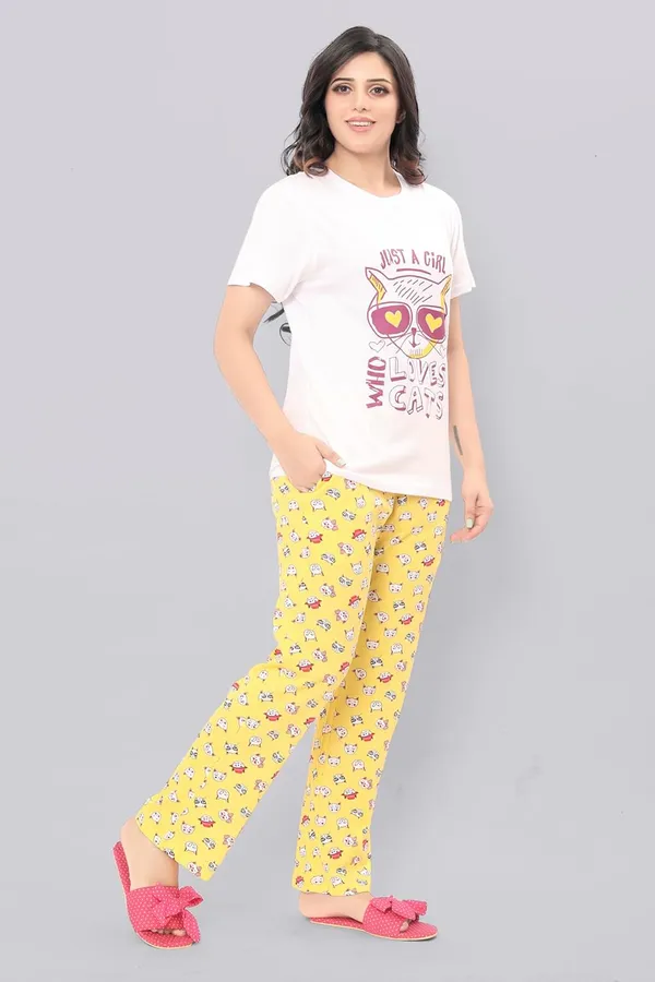 Yellow_Round_Neck_Short_Sleeves_Night_Suit_Set_|_Top_&_Pyjama_Set