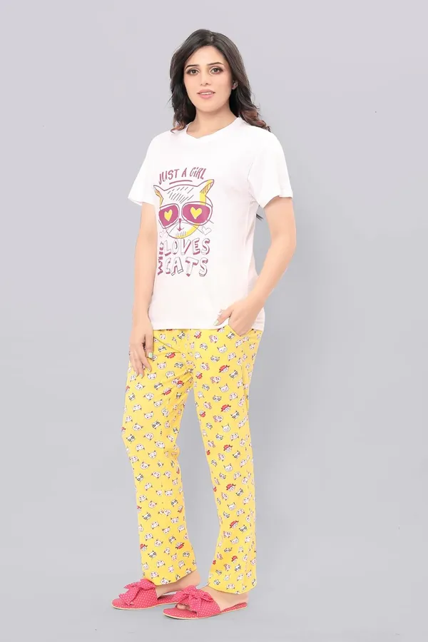 Yellow_Round_Neck_Short_Sleeves_Night_Suit_Set_|_Top_&_Pyjama_Set