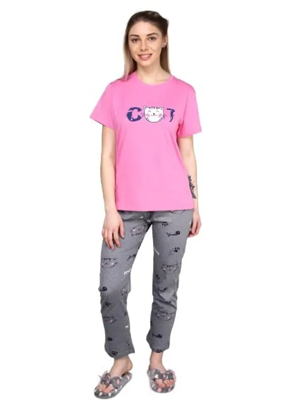 Baby_Pink_&_Grey_Round_Neck_Short_Sleeves_Night_Suit_Set_|_Top_&_Pyjama_Set