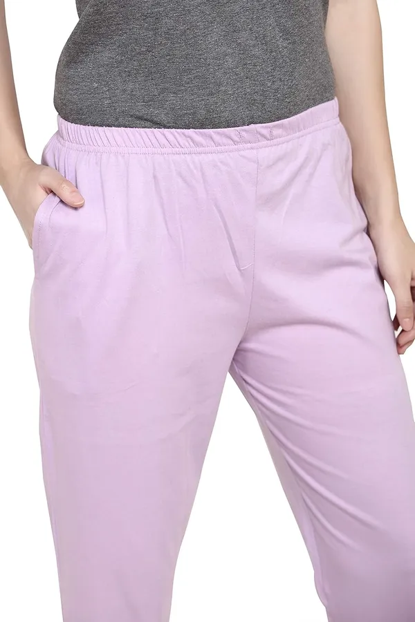 Light_Purple_Cotton_Rayon_Round_Neck_Short_Sleeves_Night_Suit_Set_|_Top_&_Pyjama_Set