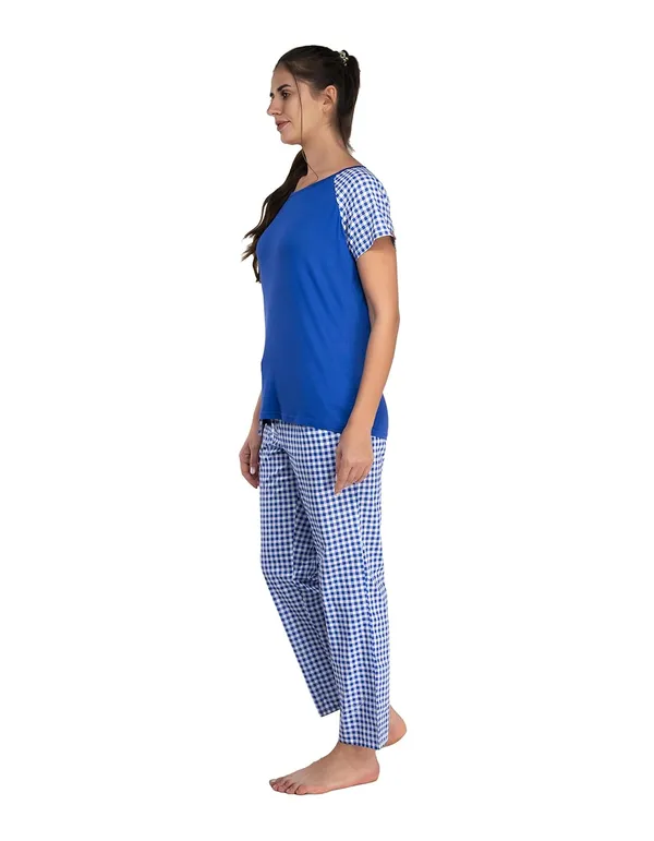 Dark_Blue_Cotton_Rayon_Round_Neck_Short_Sleeves_Night_Suit_Set_|_Top_&_Pyjama_Set
