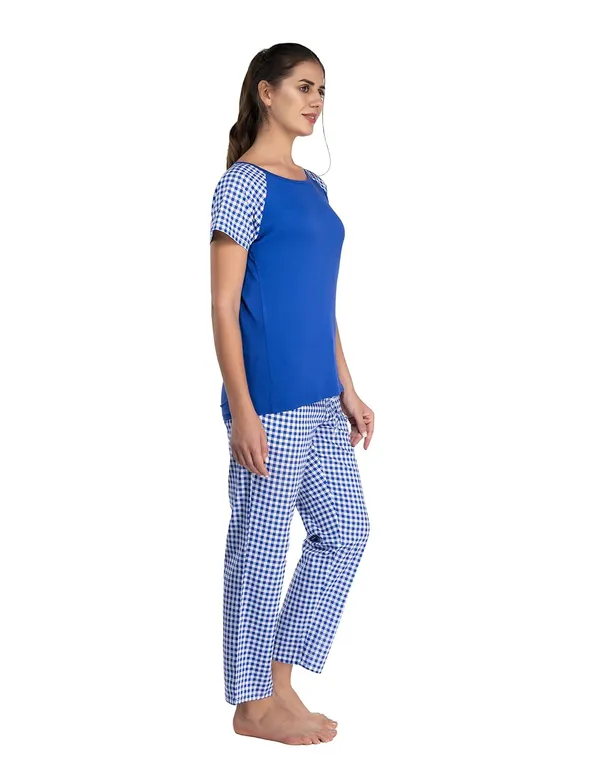 Dark_Blue_Cotton_Rayon_Round_Neck_Short_Sleeves_Night_Suit_Set_|_Top_&_Pyjama_Set