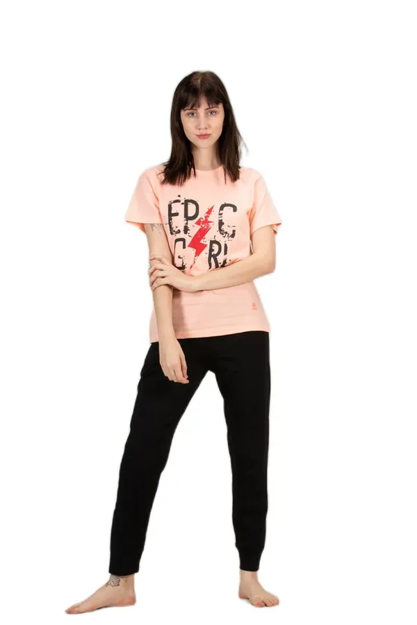 Peach_&_Black_Cotton_Rayon_Round_Neck_Short_Sleeves_Night_Suit_Set_|_Top_&_Pyjama_Set