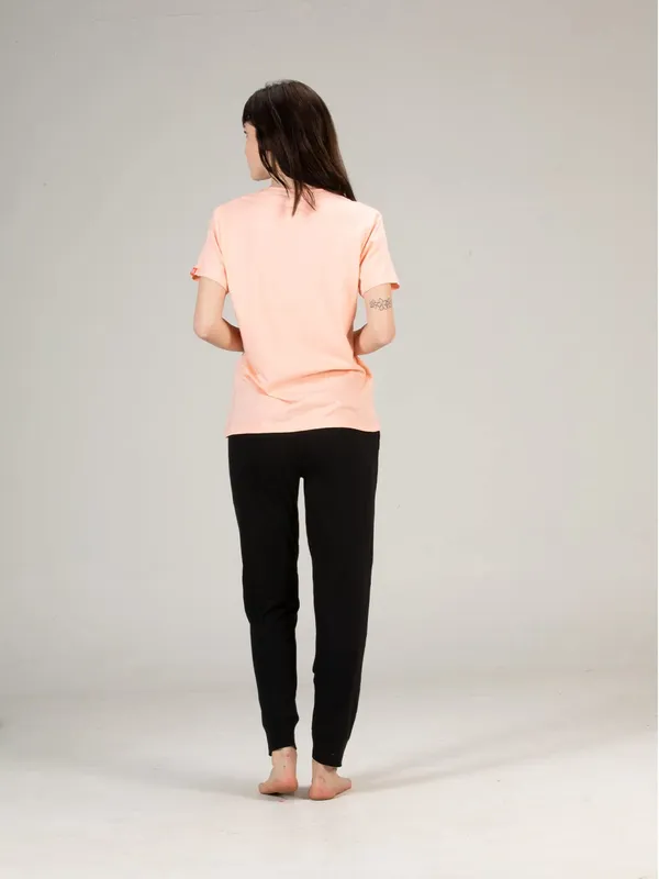 Peach_&_Black_Cotton_Rayon_Round_Neck_Short_Sleeves_Night_Suit_Set_|_Top_&_Pyjama_Set