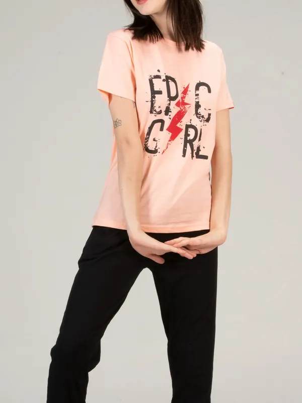 Peach_&_Black_Cotton_Rayon_Round_Neck_Short_Sleeves_Night_Suit_Set_|_Top_&_Pyjama_Set