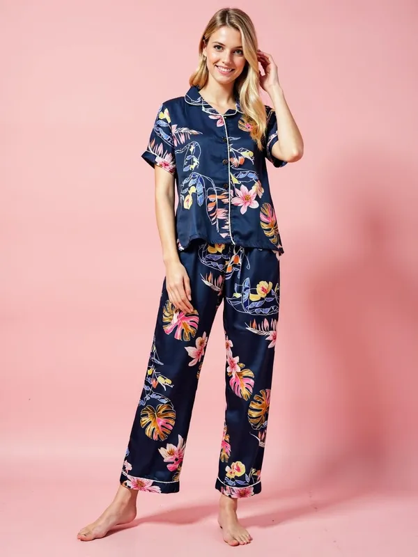 Evolove_Women'S_Satin_Pajama_&_Shirt_Set_|_Soft,_Breathable_Nightwear_With_Button-Down_Shirt_And_Comfy_Fit_Navy_X-Large