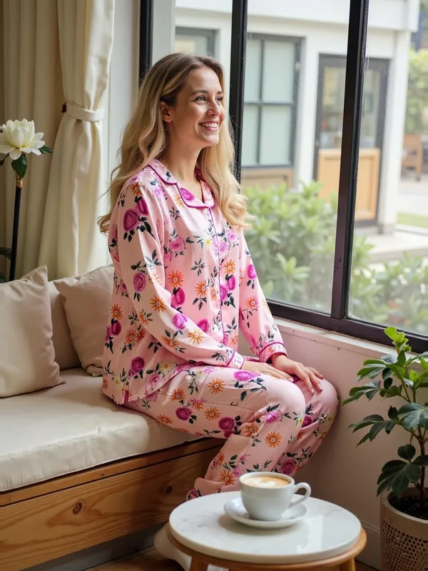 Evolove_Women'S_Satin_Pajama_&_Shirt_Set_|_Soft,_Breathable_Nightwear_With_Button-Down_Shirt_And_Comfy_Fit_Pink_X-Large