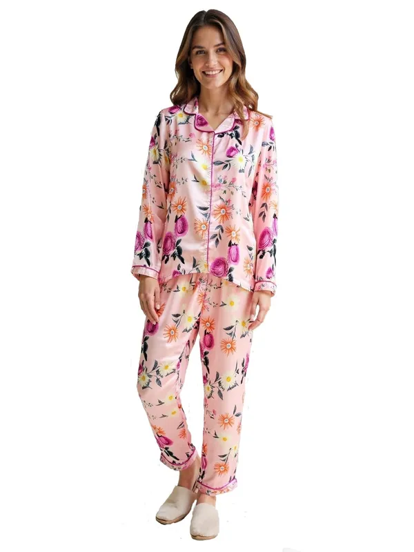 Evolove_Women'S_Satin_Pajama_&_Shirt_Set_|_Soft,_Breathable_Nightwear_With_Button-Down_Shirt_And_Comfy_Fit_Pink_X-Large
