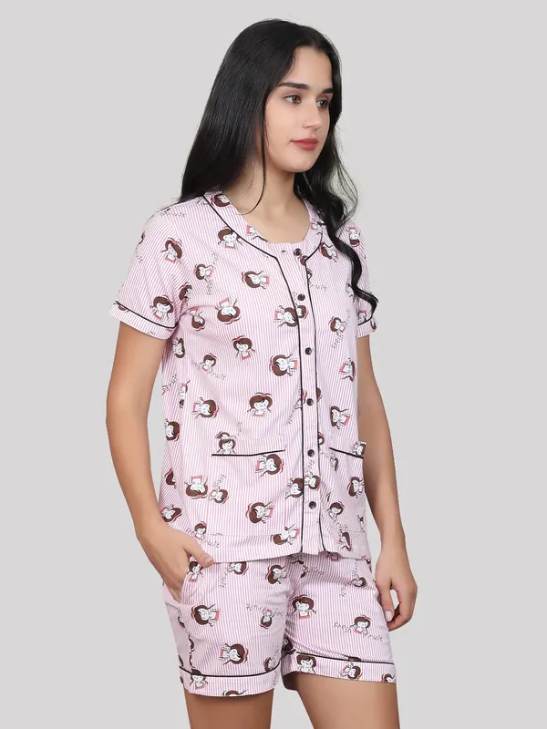 Evolove_Women's_Cotton_Short_&_Shirt_Set_|_Soft,_Breathable_Nightwear_with_Button-Down_Shirt_and_Comfy_Fit