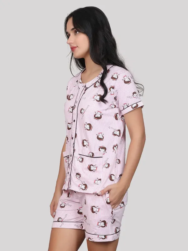 Evolove_Women's_Cotton_Short_&_Shirt_Set_|_Soft,_Breathable_Nightwear_with_Button-Down_Shirt_and_Comfy_Fit