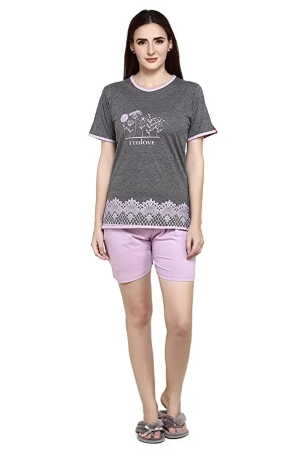 Evolove_Women's_Cotton_Round_Neck_Short_Sleeve_Night_Suit/Top_&_Short_Set_Super_Soft_Comfortable_(Light_Purple,_NSSKN1462PE-L)