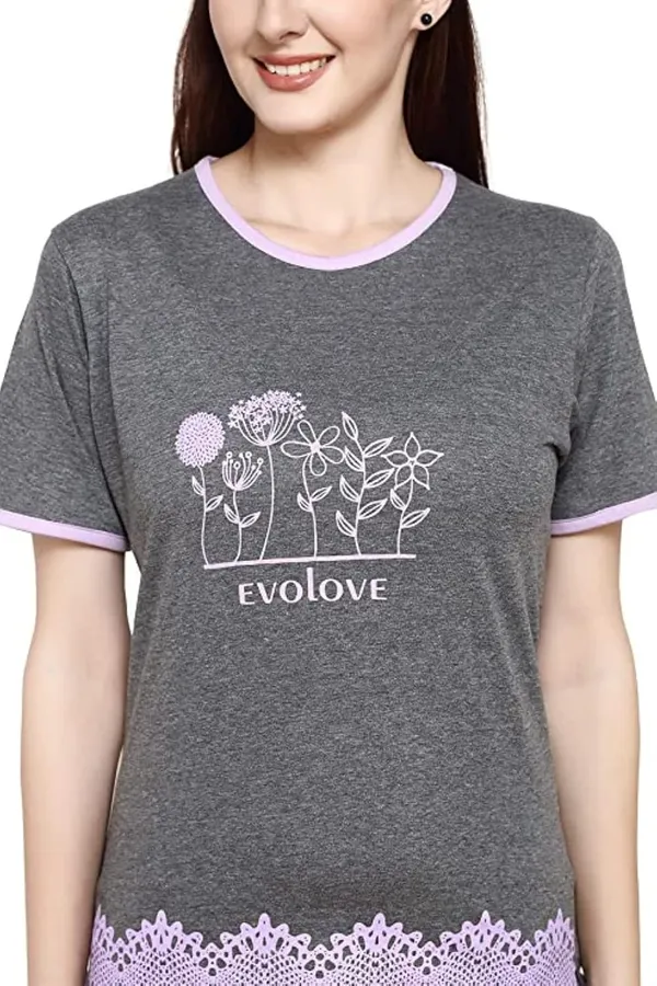 Evolove_Women's_Cotton_Round_Neck_Short_Sleeve_Night_Suit/Top_&_Short_Set_Super_Soft_Comfortable_(Light_Purple,_NSSKN1462PE-L)