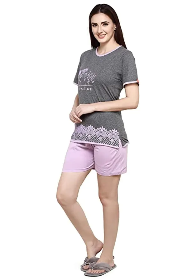 Evolove_Women's_Cotton_Round_Neck_Short_Sleeve_Night_Suit/Top_&_Short_Set_Super_Soft_Comfortable_(Light_Purple,_NSSKN1462PE-L)