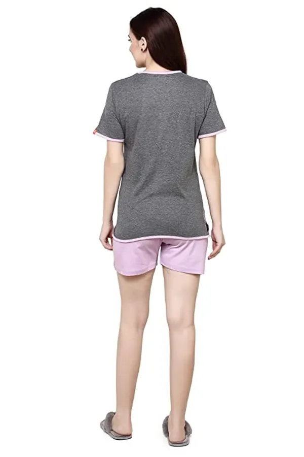 Evolove_Women's_Cotton_Round_Neck_Short_Sleeve_Night_Suit/Top_&_Short_Set_Super_Soft_Comfortable_(Light_Purple,_NSSKN1462PE-L)