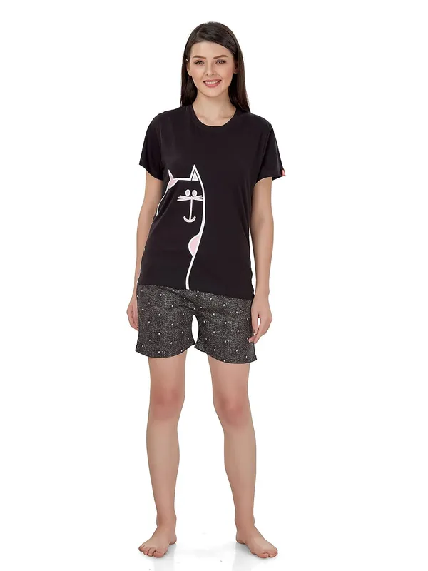 Evolove_Women's_Cotton_Round_Neck_Short_Sleeve_Night_Suit/Top_&_Short_Set_Super_Soft_Comfortable_(Short-NS-HS-Round-3)