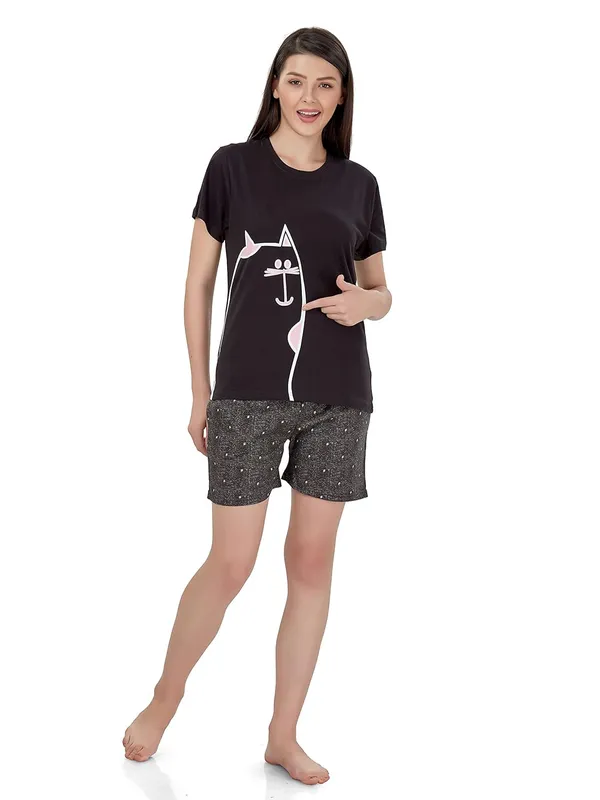 Evolove_Women's_Cotton_Round_Neck_Short_Sleeve_Night_Suit/Top_&_Short_Set_Super_Soft_Comfortable_(Short-NS-HS-Round-3)