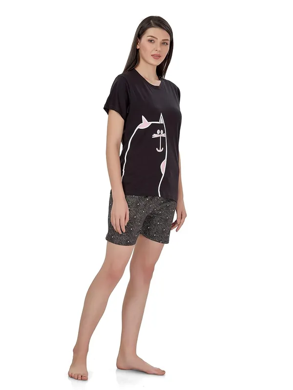 Evolove_Women's_Cotton_Round_Neck_Short_Sleeve_Night_Suit/Top_&_Short_Set_Super_Soft_Comfortable_(Short-NS-HS-Round-3)