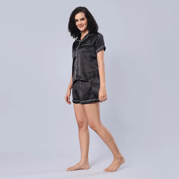 Evolove_Women's_Satin_Short_&_Shirt_Set_|_Soft,_Breathable_Nightwear_with_Button-Down_Shirt_and_Comfy_Fit