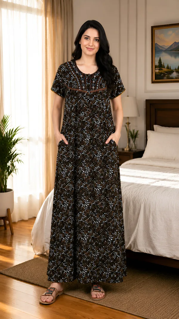Evolove_Alpine_Nighty_Maxi_For_Women_With_One_Side_Pocket_|_Round_Neck_Printed_Short_Sleeves_Full_Length_Night_Wear_Gown_Midnight_Black_X-Large