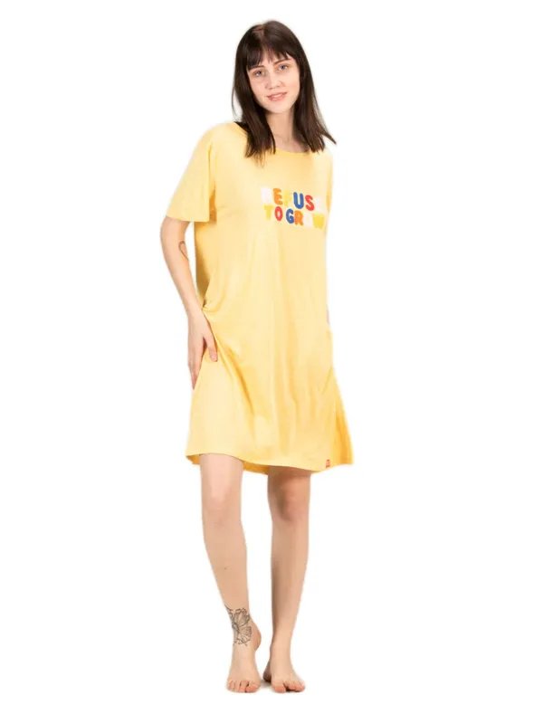 Evolove_Women'S_Cotton_Knee_Length_Short_Night_Gown_Nighty_Dress_With_Pocket,_Super_Soft_Comfortable_(Yellow,_Sngkn1745Yw-Xl)