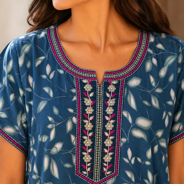 Evolove_Rayon_Embroidery_Nighty_Maxi_For_Women_With_Side_Pocket_|_Printed_Short_Sleeves_Full_Length_Soft_Night_Wear_Gown_Teal