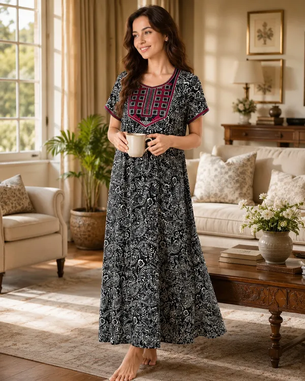 Evolove_Rayon_Embroidery_Nighty_Maxi_For_Women_With_Side_Pocket_|_Printed_Short_Sleeves_Full_Length_Soft_Night_Wear_Gown_New_Navy_X-Large