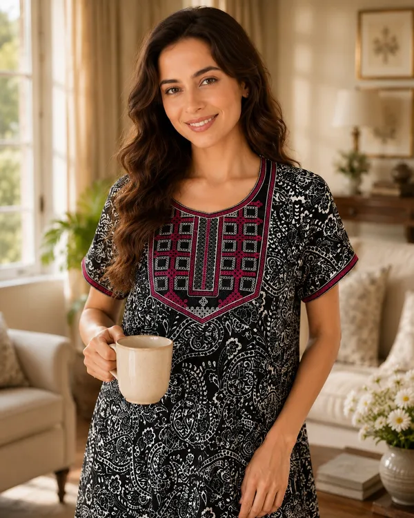 Evolove_Rayon_Embroidery_Nighty_Maxi_For_Women_With_Side_Pocket_|_Printed_Short_Sleeves_Full_Length_Soft_Night_Wear_Gown_New_Navy_X-Large