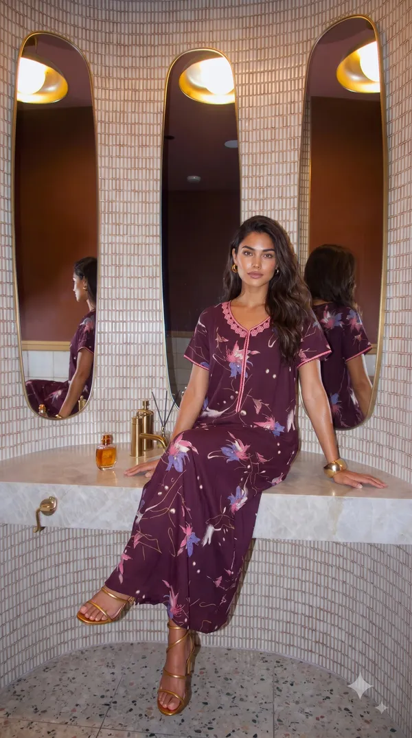 Women's_Burgundy_Alpine_Fabric_Long_Nighty_with_Floral_Print,_Arkhā_Zipper_&_Lace_Neckline_|_Full_Length_Ladies_Nightgown_|_Super_Soft_Fabric