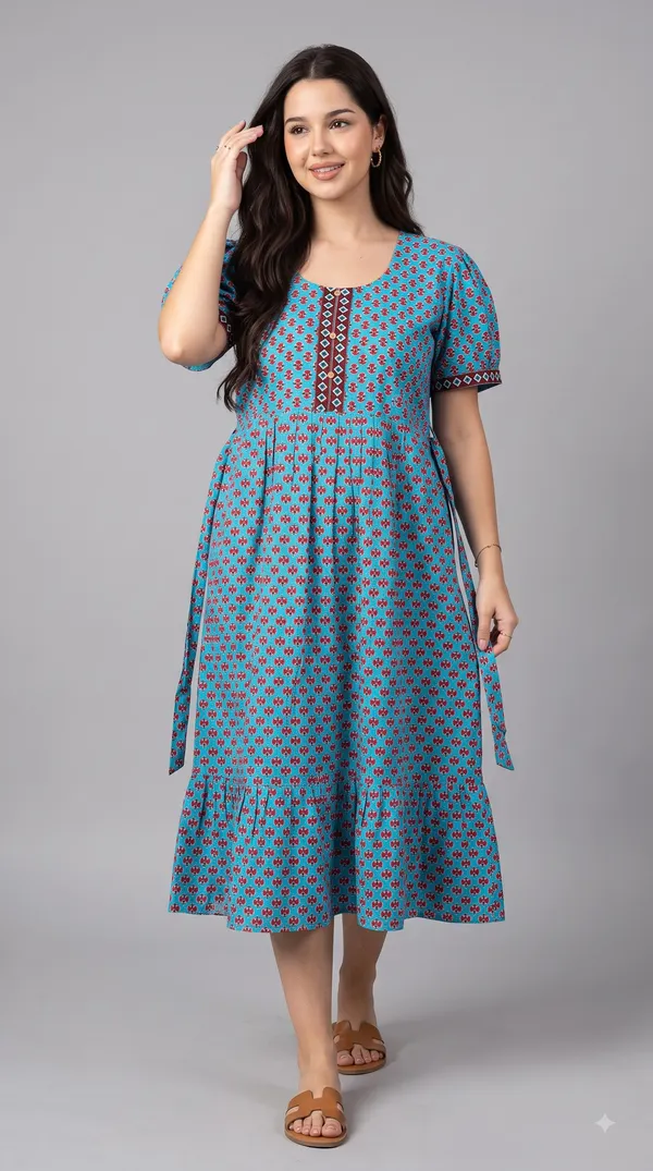 Women's_Navy_Blue_100%_Cotton_Printed_Short_Nighty_with_Button-Down_Placket,_Short_Sleeves_&_Tiered_Flared_Hem_|_Floral_Print_Nightgown