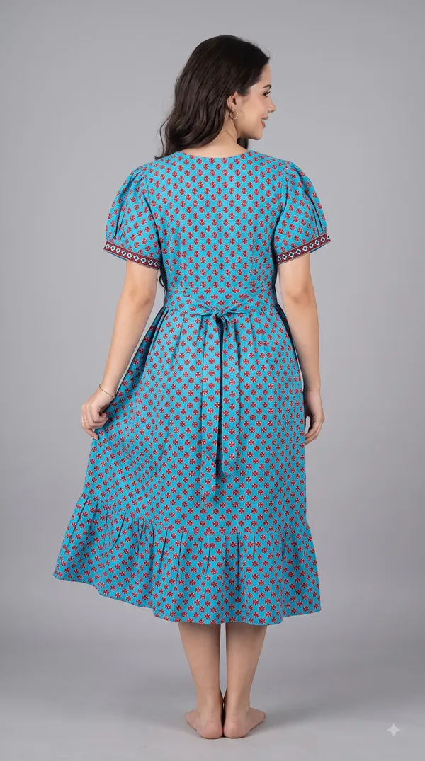 Women's_Navy_Blue_100%_Cotton_Printed_Short_Nighty_with_Button-Down_Placket,_Short_Sleeves_&_Tiered_Flared_Hem_|_Floral_Print_Nightgown