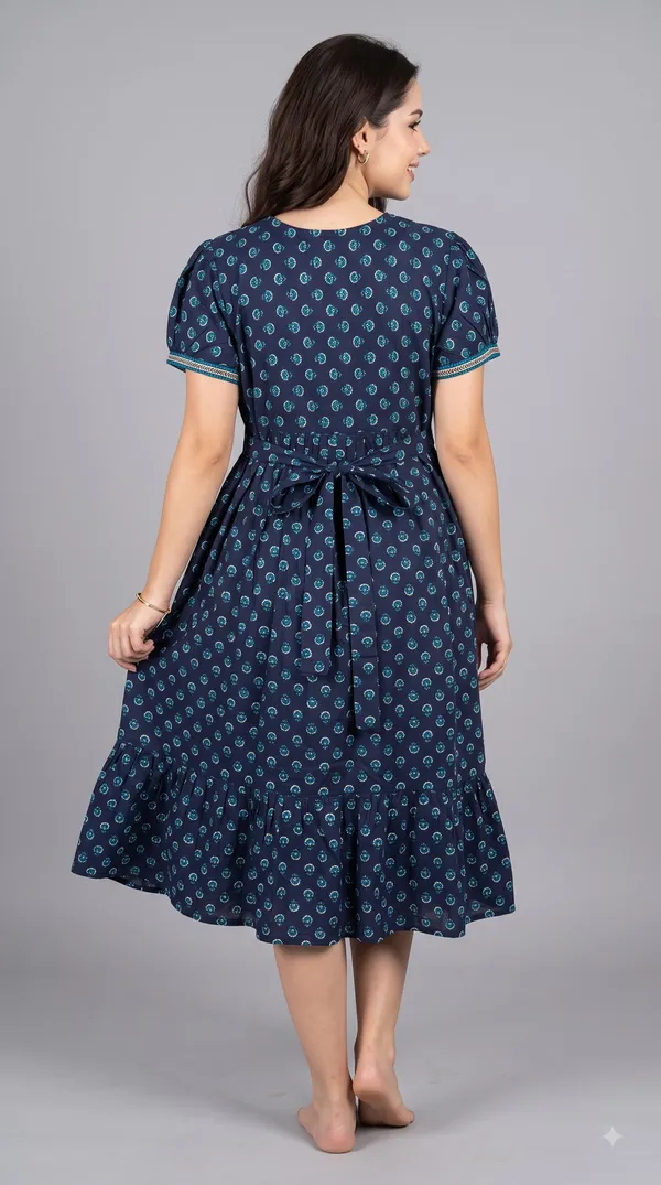 Women's_Navy_Blue_100%_Cotton_Printed_Short_Nighty_with_Button-Down_Placket,_Short_Sleeves_&_Tiered_Flared_Hem_|_Floral_Print_Nightgown