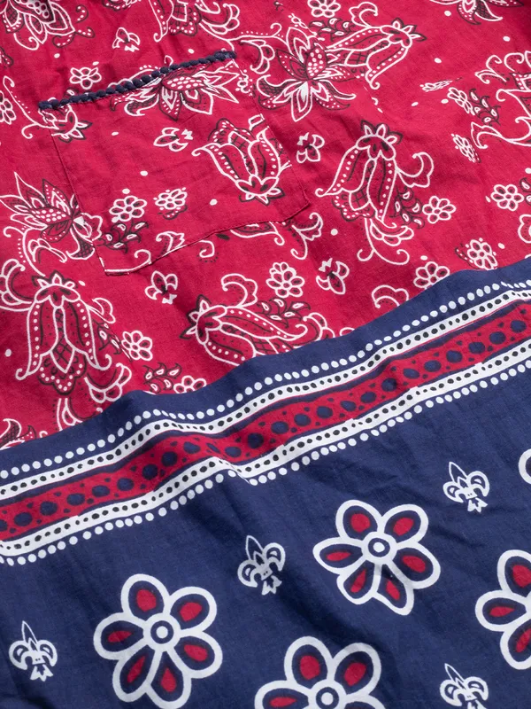 Women's_Navy_Floral_Printed_100%_Cotton_Short_Nighty_with_Half_Sleeves,_Round_Neck_&_Navy_Blue_Border_|_Short_Nightgown_|_Pom_Pom_lace_with_Placket_Button_Down_Style
