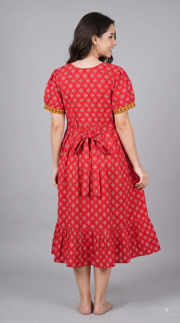 Women's_Navy_Red_100%_Cotton_Printed_Short_Nighty_with_Button-Down_Placket,_Short_Sleeves_&_Tiered_Flared_Hem_|_Floral_Print_Nightgown