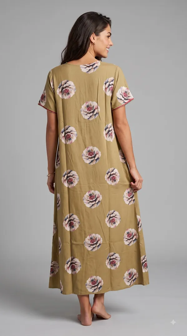 Women's_Olive_Green_Alpine_Fabric_Long_Nighty_with_Floral_Print,_Arkhā_Zipper_&_Lace_Neckline_|_Full_Length_Ladies_Nightgown_|_Super_Soft_Fabric