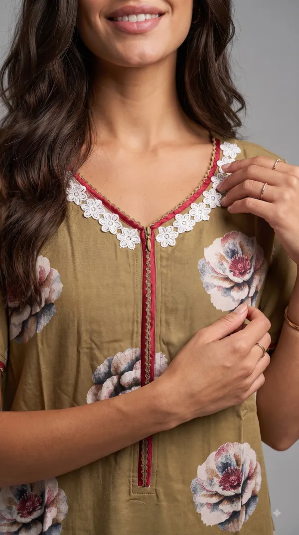 Women's_Olive_Green_Alpine_Fabric_Long_Nighty_with_Floral_Print,_Arkhā_Zipper_&_Lace_Neckline_|_Full_Length_Ladies_Nightgown_|_Super_Soft_Fabric
