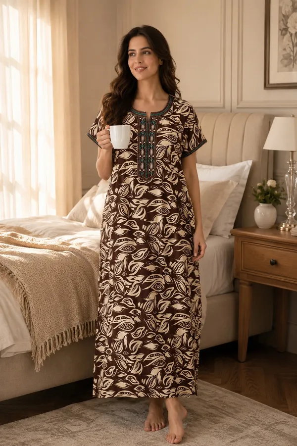 Evolove_Rayon_Embroidery_Nighty_Maxi_For_Women_With_Side_Pocket_|_Printed_Short_Sleeves_Full_Length_Soft_Night_Wear_Gown_Rust_X-Large