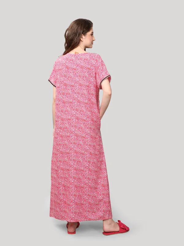 Evolove_Women's_Viscose_Liva_Embroidery_with_Tussle_Long_Maxi_Night_Gown_Nighty_Dress_With_Pocket,_Super_Soft_Comfortable_Fushia