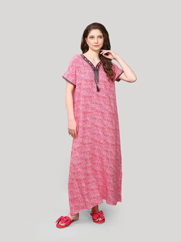 Evolove_Women's_Viscose_Liva_Embroidery_with_Tussle_Long_Maxi_Night_Gown_Nighty_Dress_With_Pocket,_Super_Soft_Comfortable_Fushia
