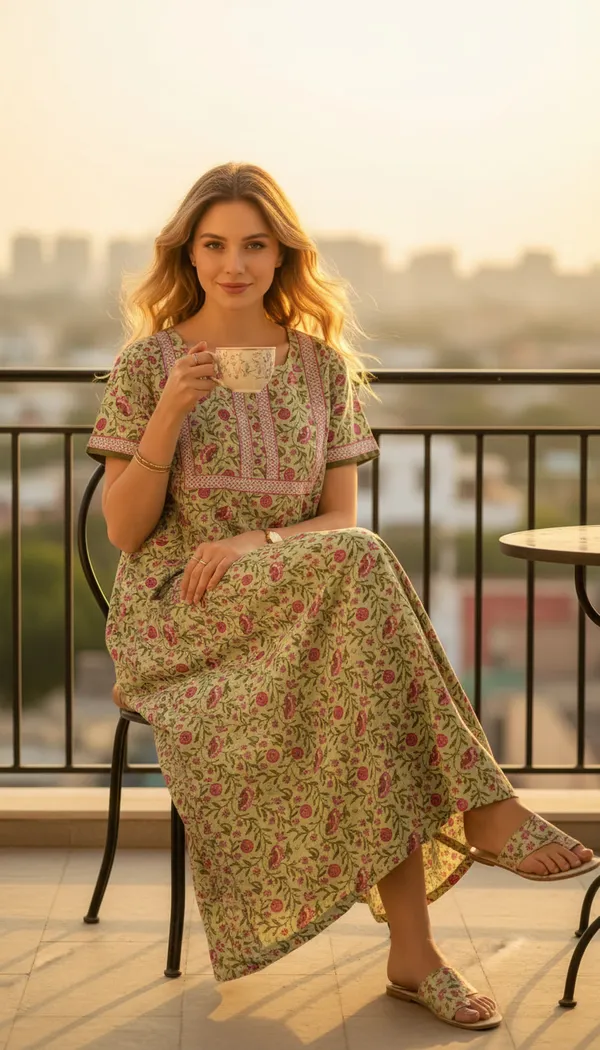 Forest_Green_Cotton_Long_Maxi_Night_Gown_&_Stylish_Button