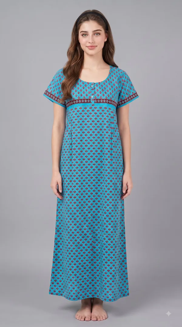 Evolove_Women's_Cotton_Long_Maxi_Night_Gown_Nighty_Dress_|_Stylish_Button-_Down_|_Super_Soft_Comfortable_Half_Sleeve_with_Side_Pocket_|_Comfortable_Sleepwear_&_Home_Wear