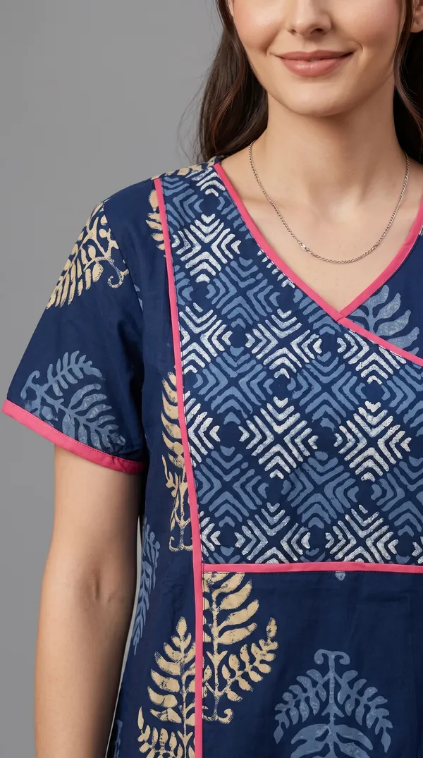 Evolove_Cotton_Nighty_Maxi_For_Women_With_Side_Pocket_|_V-Neck_Printed_Short_Sleeves_Full_Length_Night_Wear_Gown_Blue_(Angrakha_Style)