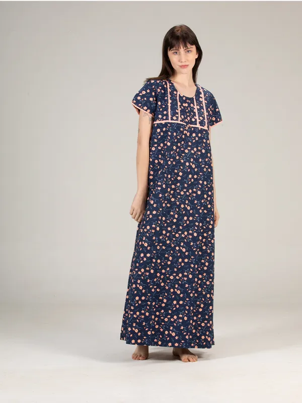 Evolove_Women's_Peach_Floral_Printed_Cotton_Button_Down_Long_Nighty_|_Soft_Breathable_Printed_Full_Length_Night_Gown_with_Lace_Yoke_&_Lace_Sleeves_|_Premium_Sleepwear_&_Home_Wear_