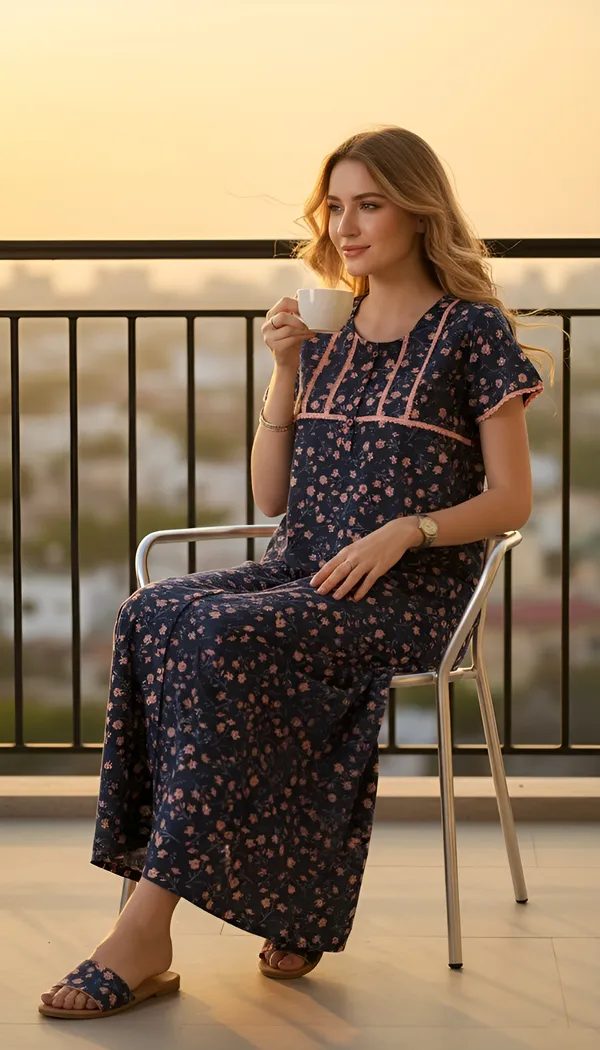 Evolove_Women's_Peach_Floral_Printed_Cotton_Button_Down_Long_Nighty_|_Soft_Breathable_Printed_Full_Length_Night_Gown_with_Lace_Yoke_&_Lace_Sleeves_|_Premium_Sleepwear_&_Home_Wear_