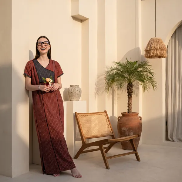 Evolove_Cotton_Maxi_Nighty_For_Women_With_Side_Pocket_|_Contrast_Yoke_Patch_Print_|_V-Neck_Printed_Short_Sleeves_Full_Length_Night_Wear_Gown_Rust_Red__(Angrakha_Style)