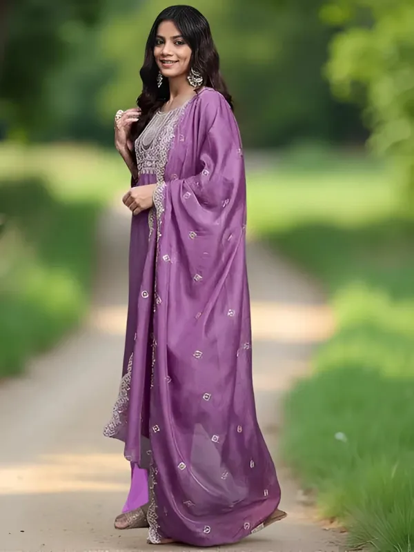Lavender_Stitched_Kurta_And_Pant_&_Dupatta_Set_For_Women