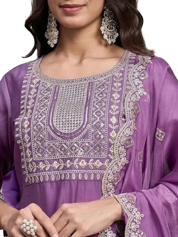 Lavender_Stitched_Kurta_And_Pant_&_Dupatta_Set_For_Women