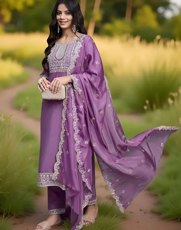 Lavender_Stitched_Kurta_And_Pant_&_Dupatta_Set_For_Women