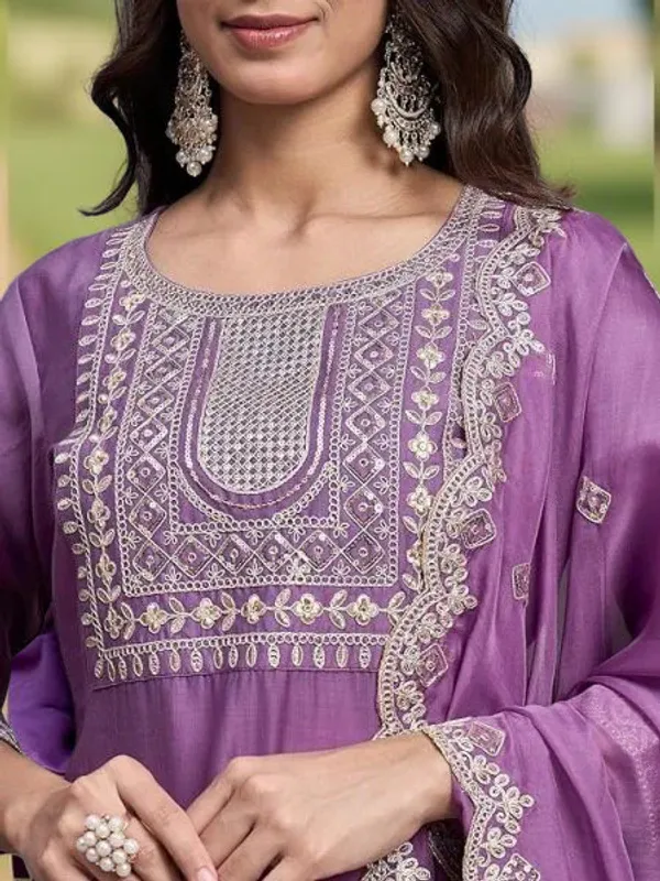 Lavender_Stitched_Kurta_And_Pant_&_Dupatta_Set_For_Women